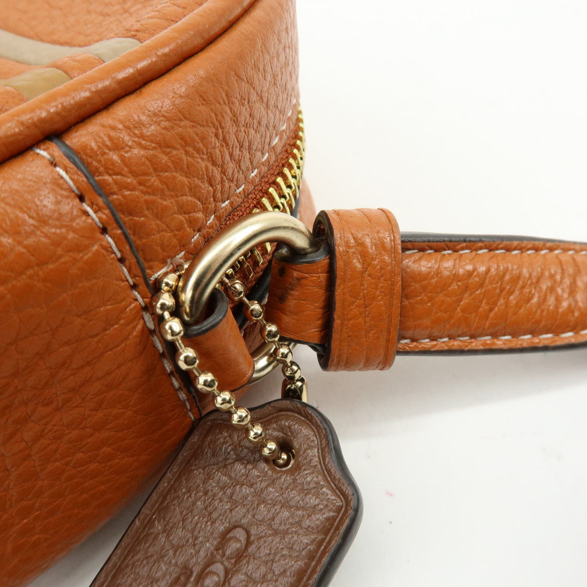 COACH Logo Leather Shoulder Bag Crossbody Bag Camel Brown