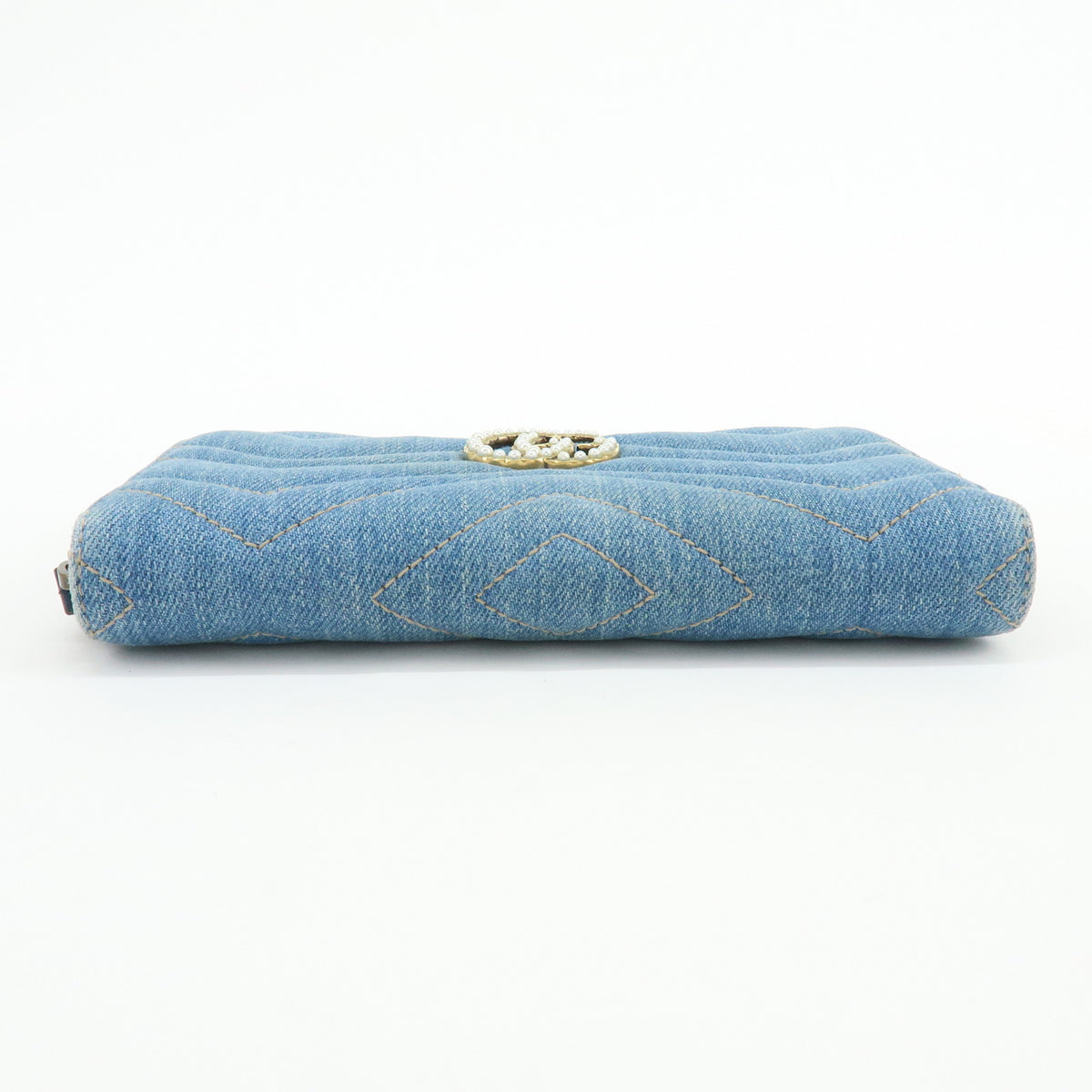 GUCCI GG Marmont Double G Denim Leather Round Zippy Wallet Blue 443123