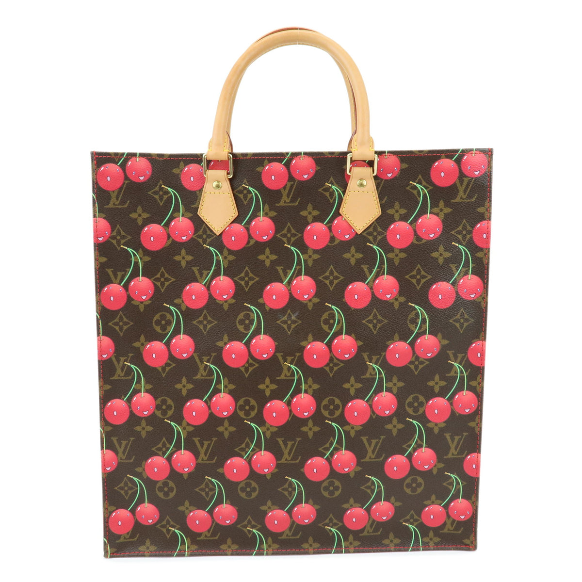 Louis Vuitton Monogram Cherry Sac Plat Tote Hand Bag Brown M95010