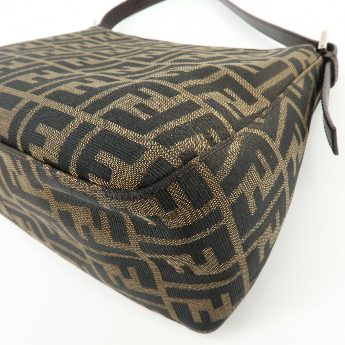 FENDI Mamma Baguette Zucca Canvas Leather Hand Bag Brown 26325
