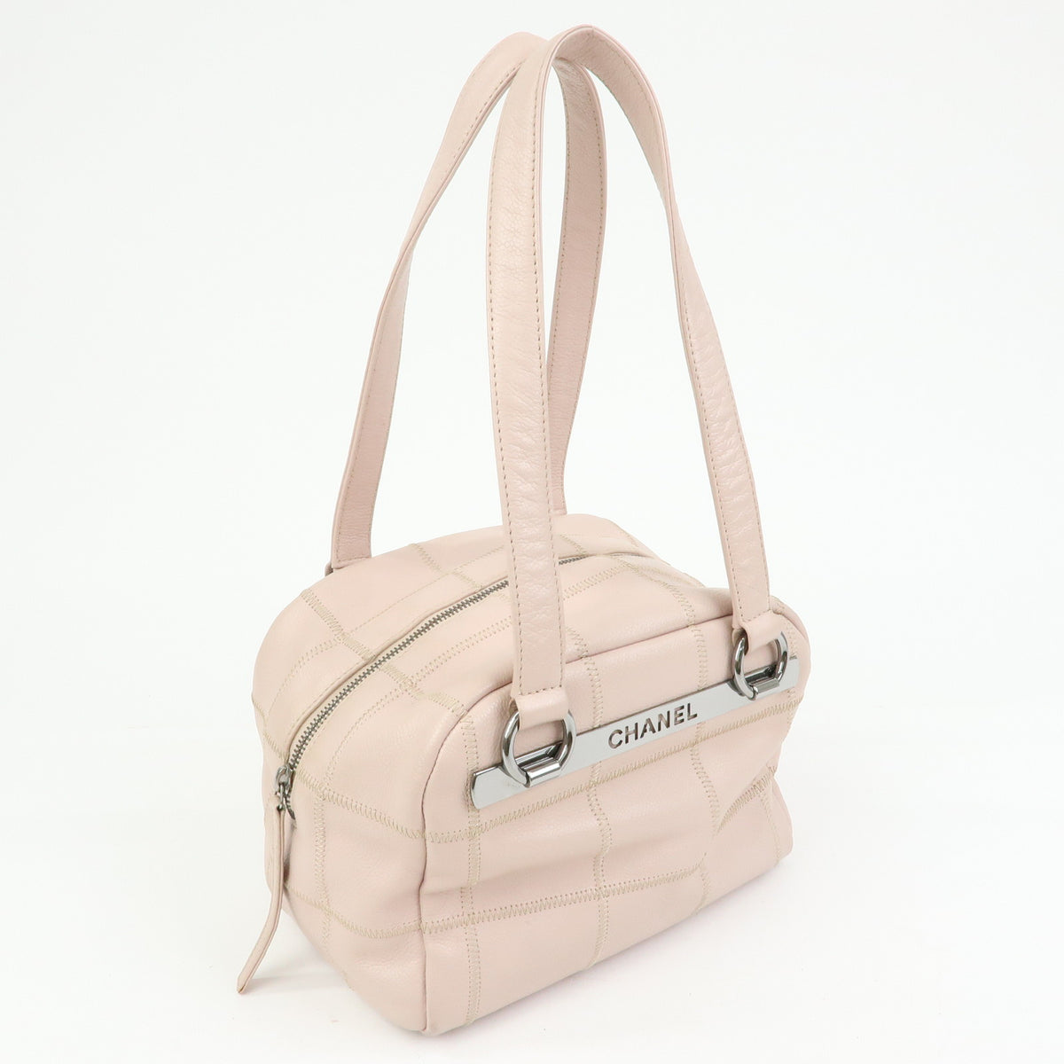 CHANEL Logo Chocolate Bar Caviarskin Shoulder Bag Hand Bag Pink