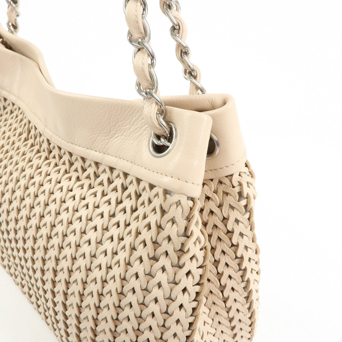 CHANEL Caviarskin Mesh CC Charm Chain Shoulder Bag Beige A28002