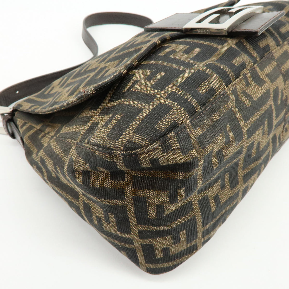 FENDI Zucca Mamma Baguette Jacquard Canvas Leather Shoulder Bag 26325