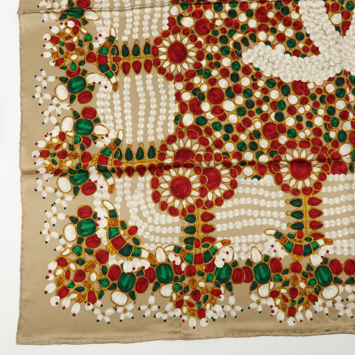CHANEL COCO Mark Silk100% Jewelry Pattern Scarf Brown Red