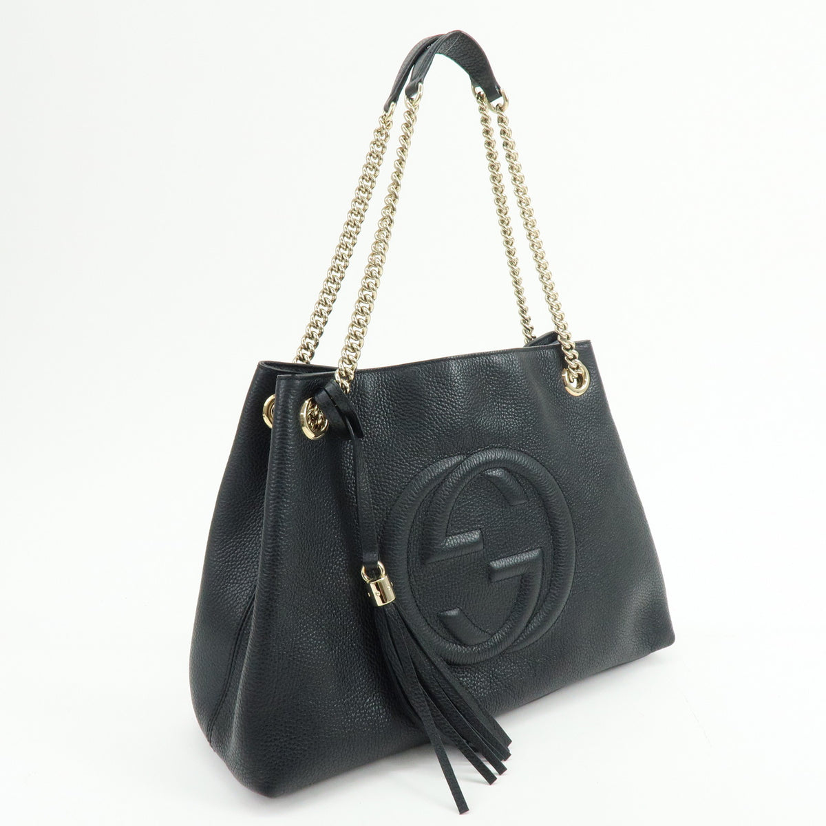 GUCCI SOHO Interlocking G Chain Leather Shoulder Bag Black 536196