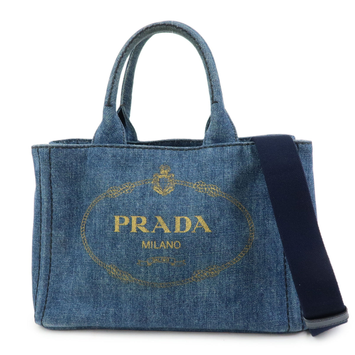 PRADA Triangle Logo Canapa Mini Denim 2Way Bag Hand Bag Blue 1BG439