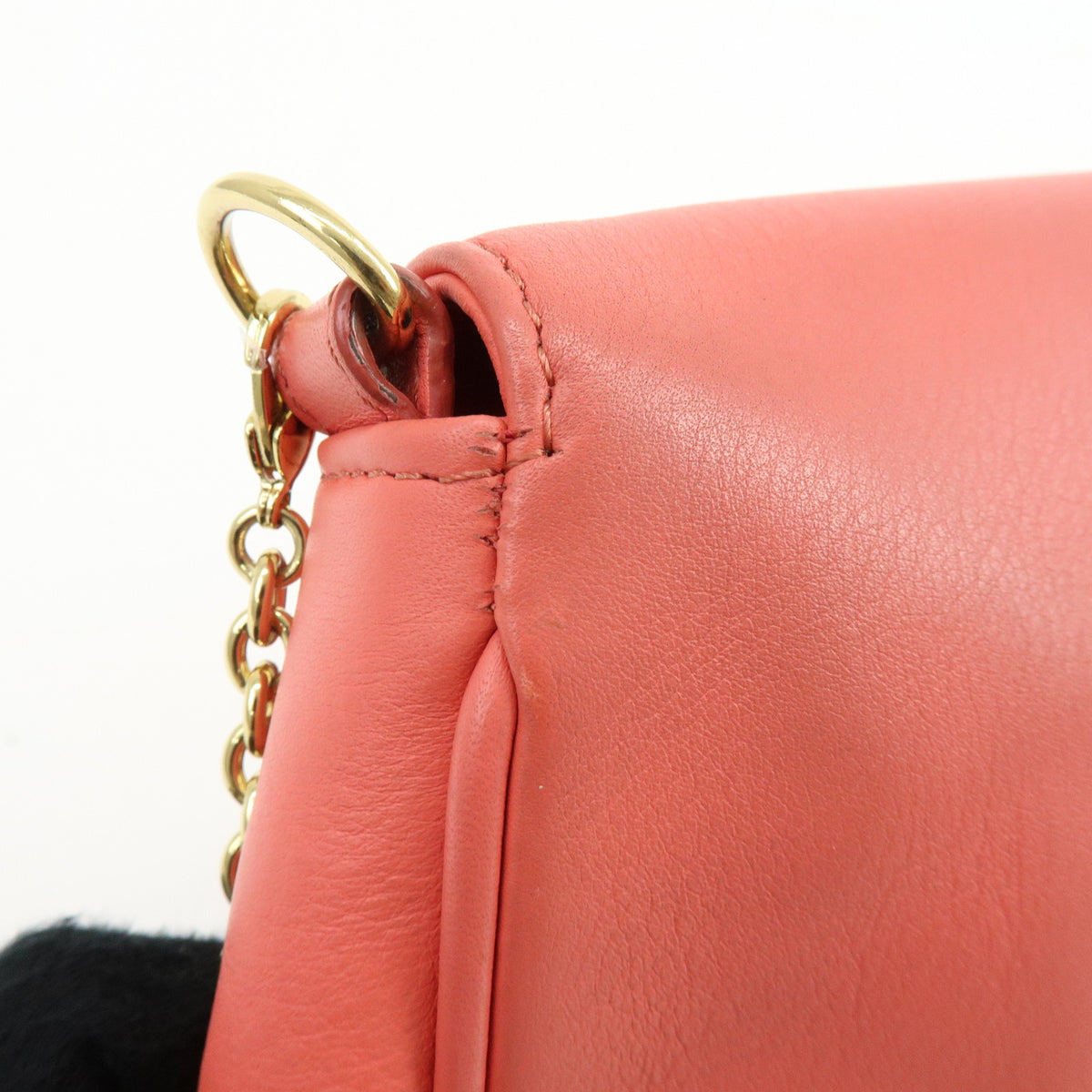 FENDI Leather Chain Shoulder Bag Purse Crossbody Bag Pink 8M0276
