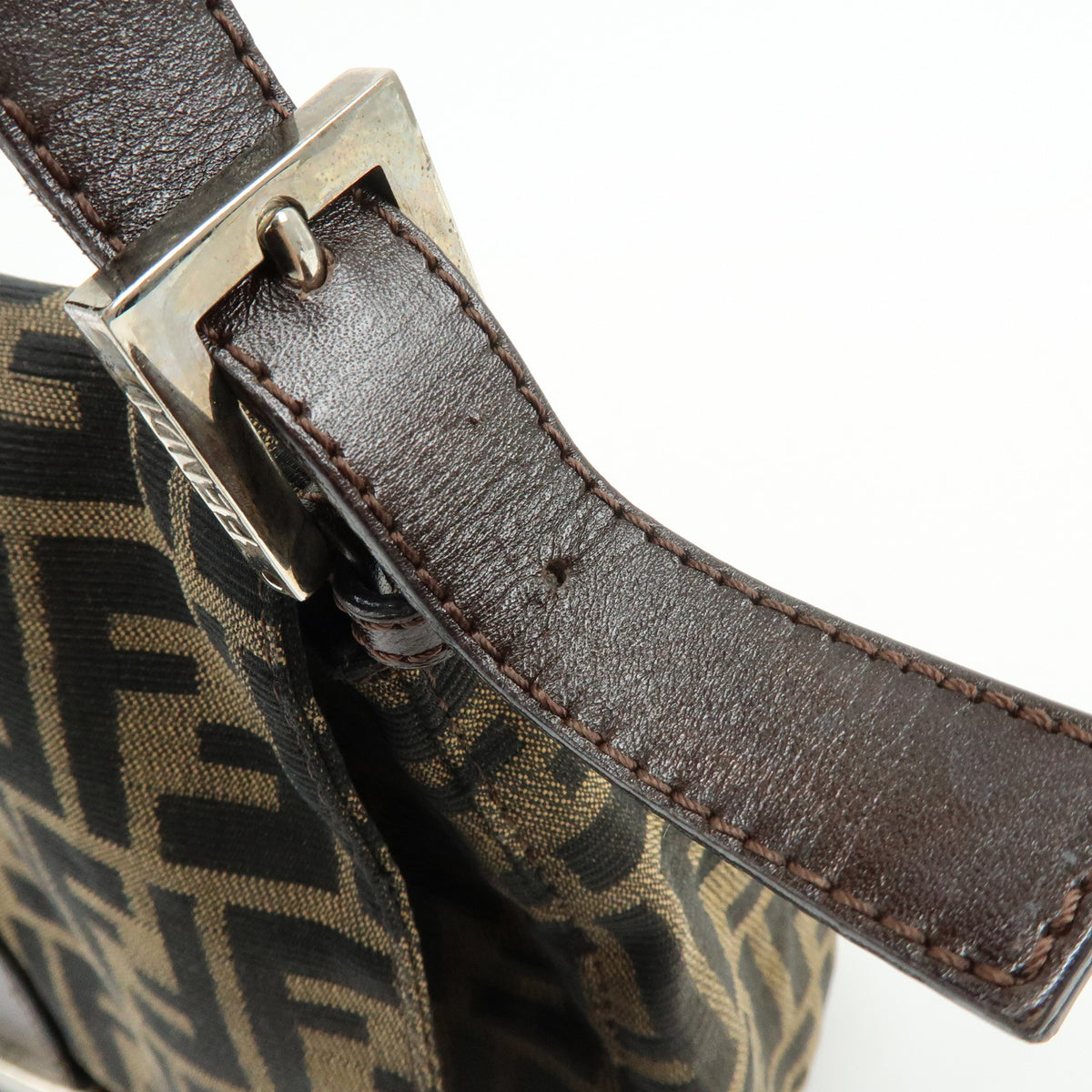 FENDI Mamma Baguette Zucca Jacquard Canvas Leather Shoulder Bag 26325