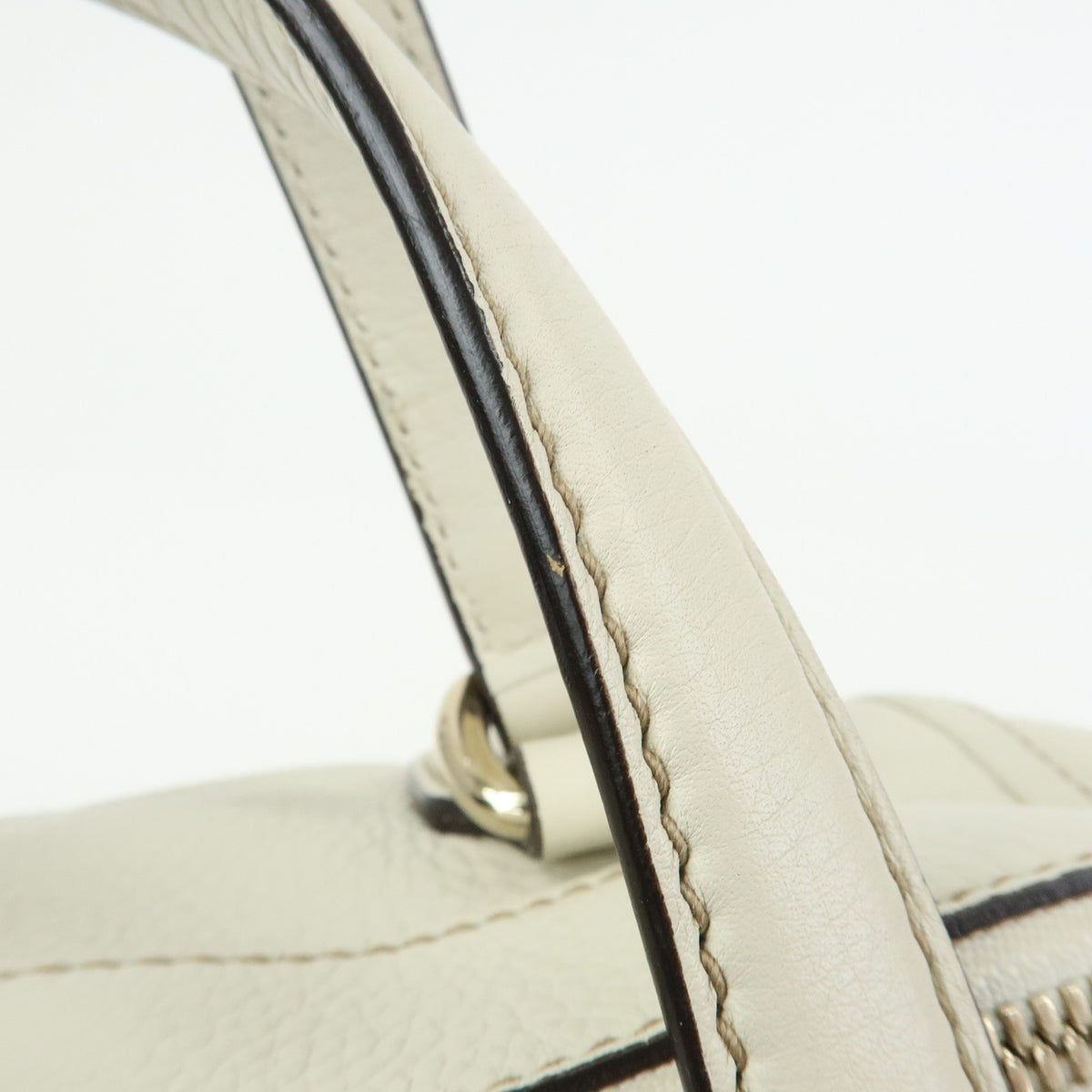 GUCCI Soho Interlocking G Leather Tote Bag Hand Bag Tassel Ivory 282307