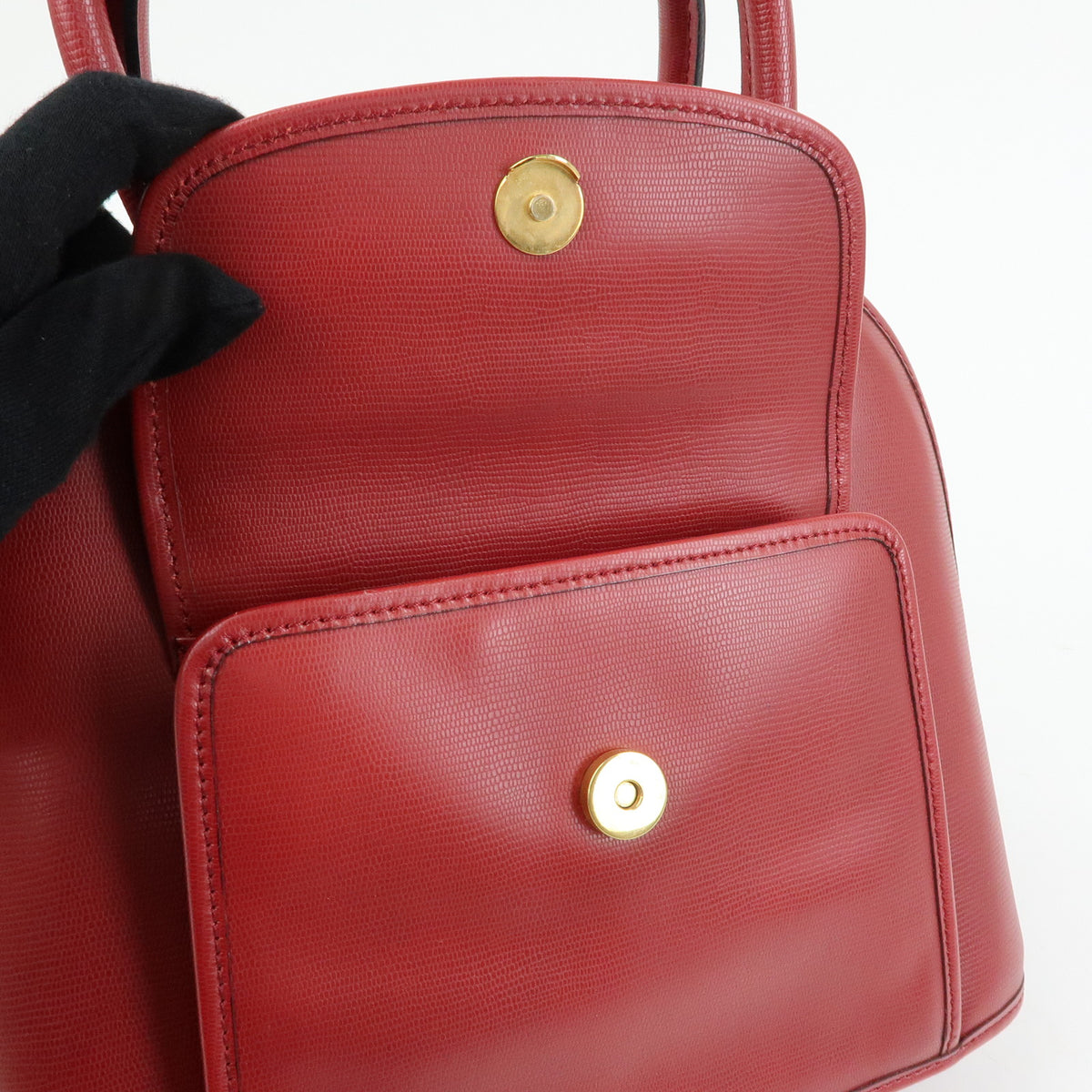 CELINE Circle Logo Leather Dome Hand Bag Red