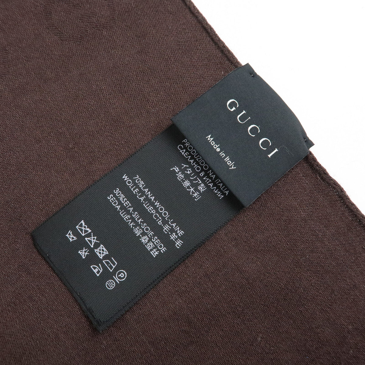 GUCCI GG Monogram Wool Silk Scarf Shawl Brown Black 542984