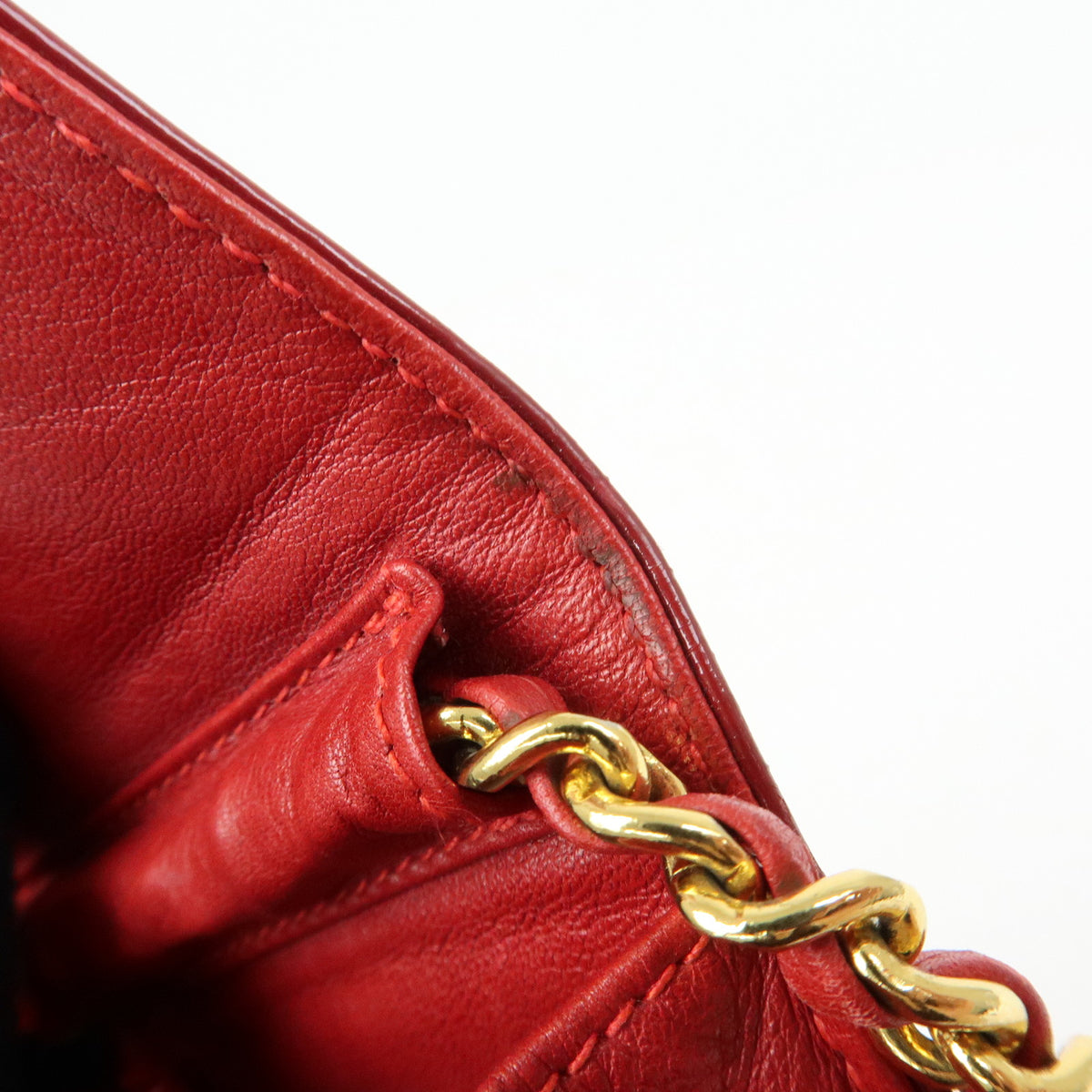 CHANEL COCO Mark Patent Leather Chain Shoulder Bag Phone Case Red Gold