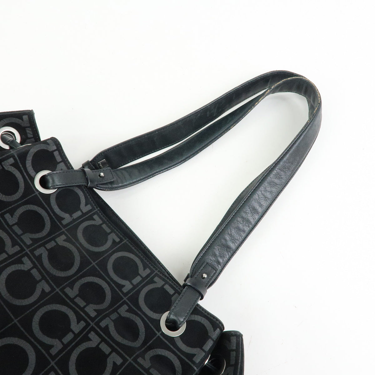 Ferragamo Gancini Suede Leather Shoulder Bag Tote Bag Black