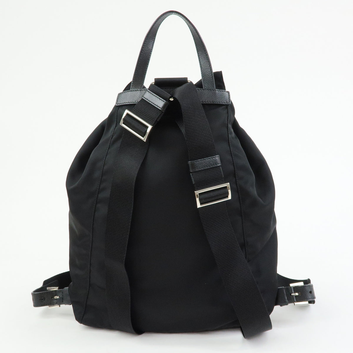 PRADA Triangle Logo Nylon Saffiano Leather Backpack Rucksack Black