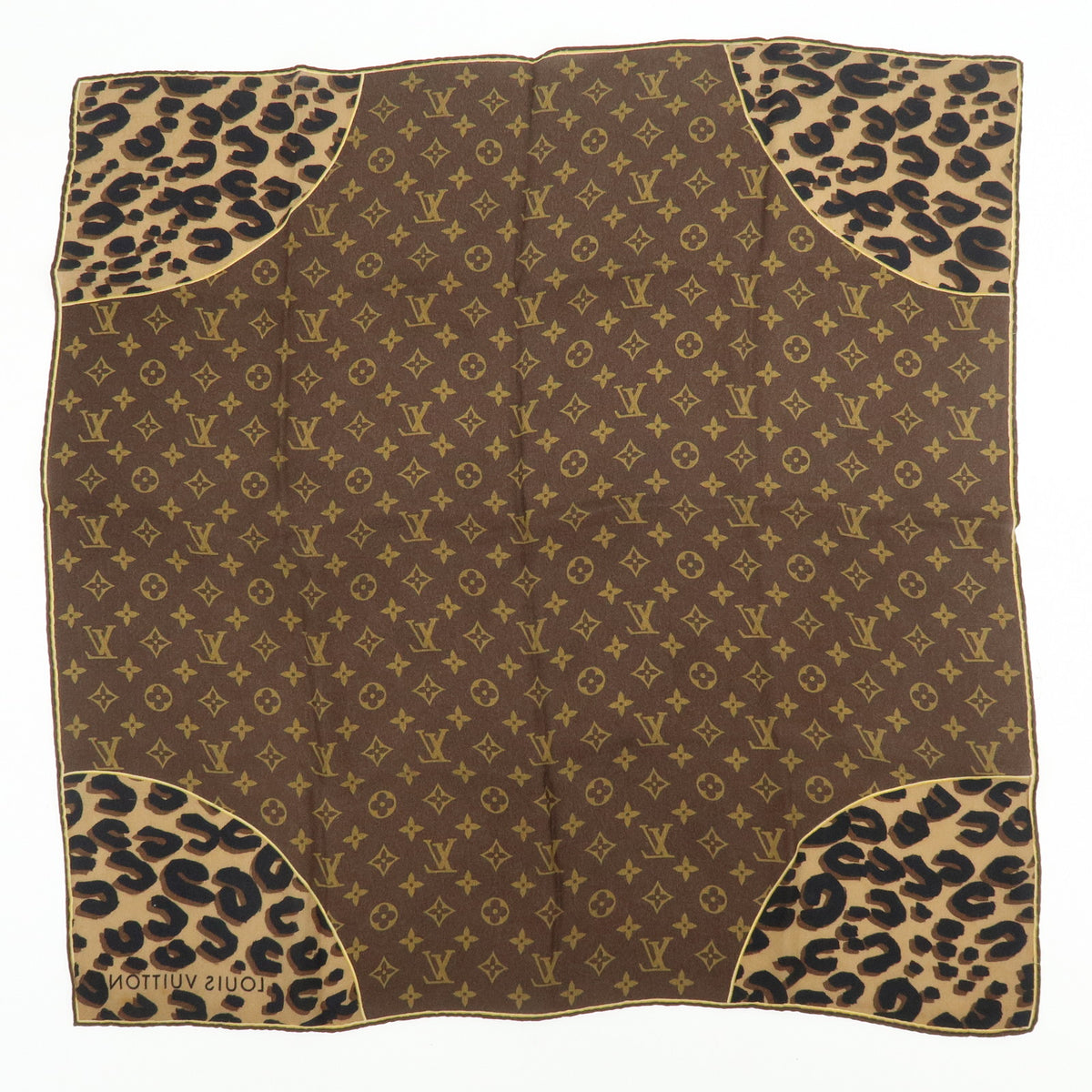 Louis Vuitton Monogram Lot of 2 Silk 100% Scarf Brown Navy