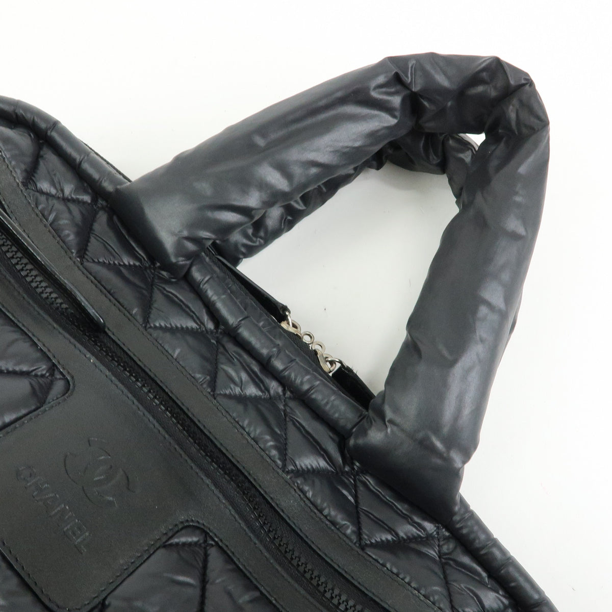 CHANEL COCO COCOON Nylon Leather Boston Bag Hand Bag Black A47205