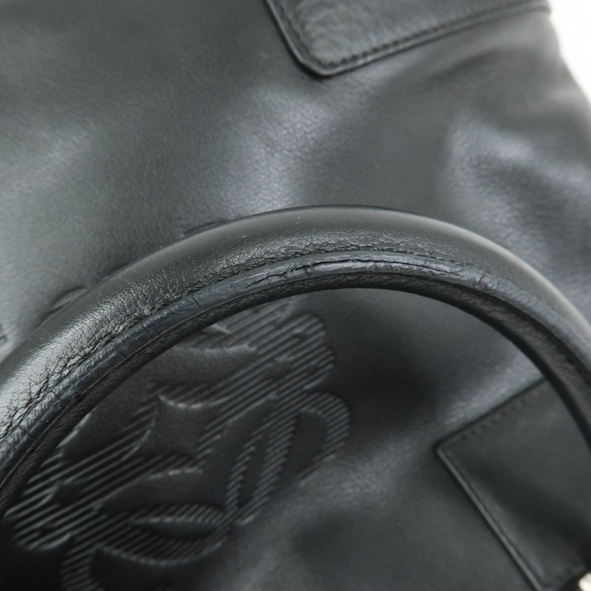 LOEWE Anagram Amazona Fusta Leather Tote Bag Hand Bag Black Silver