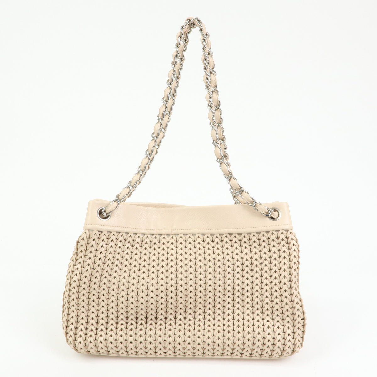 CHANEL Caviarskin Mesh CC Charm Chain Shoulder Bag Beige A28002