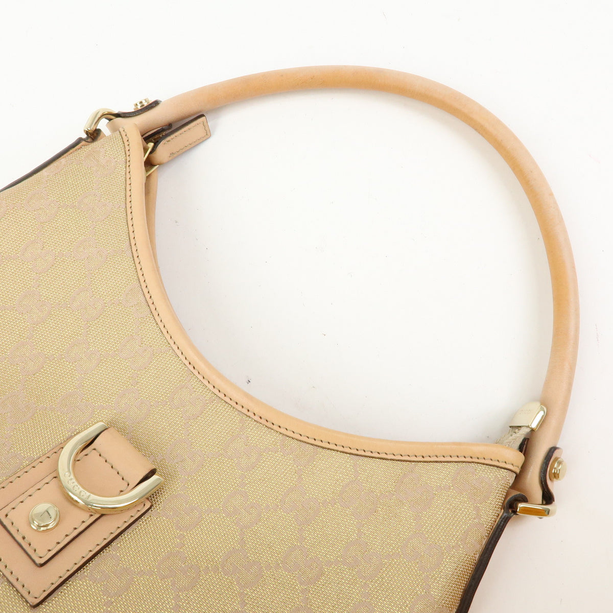 GUCCI Abbey Canvas Leather Shoulder Bag Hand Bag Pink Beige 130738