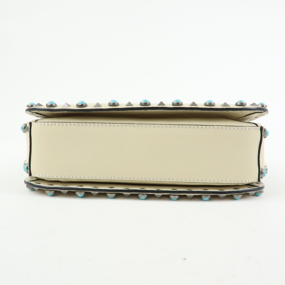VALENTINO Rockstuds Rolling Guitar Strap Leather Shoulder Bag Ivory