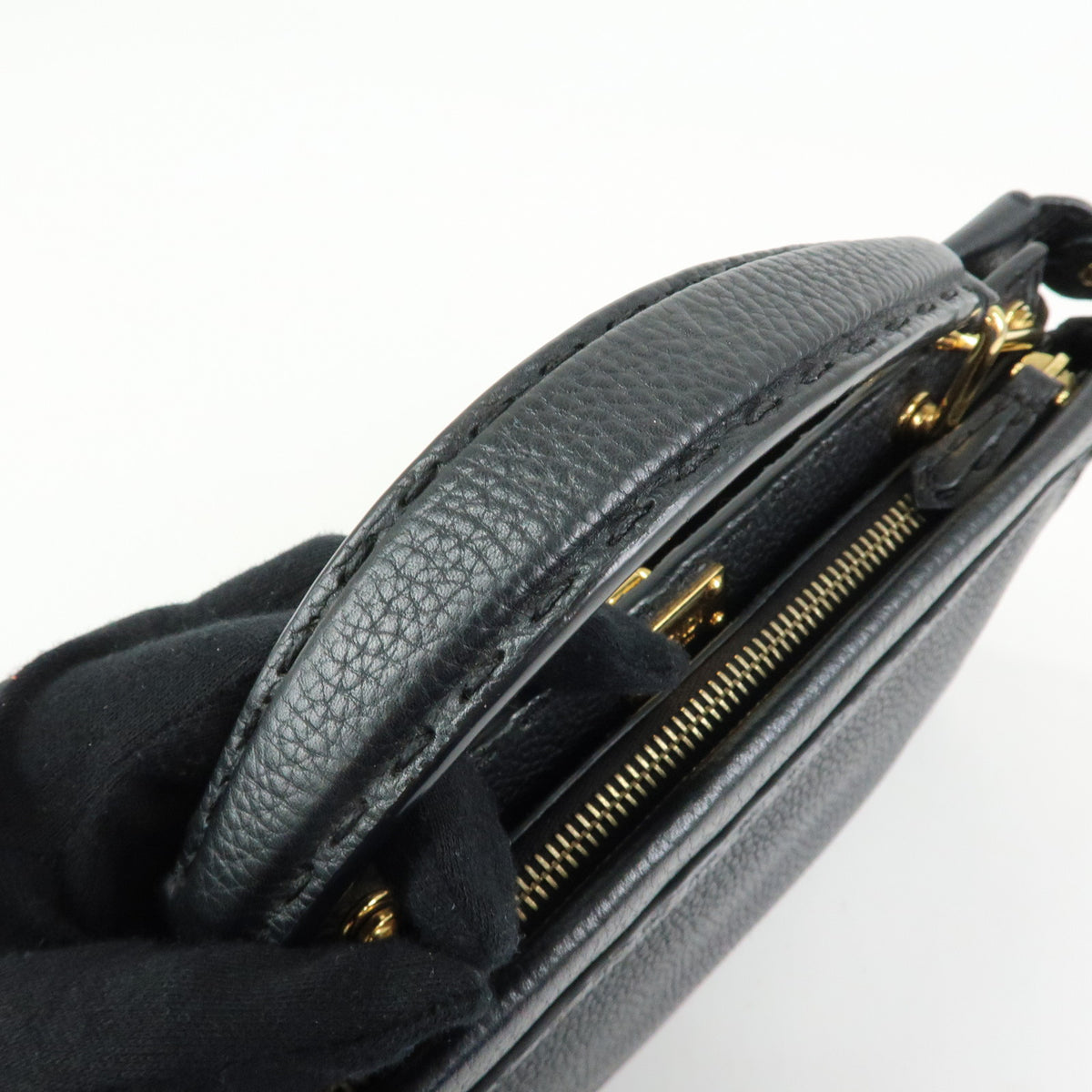 FENDI Peekaboo Seleria Calf Leather 2Way Hand Bag Black 7VA422