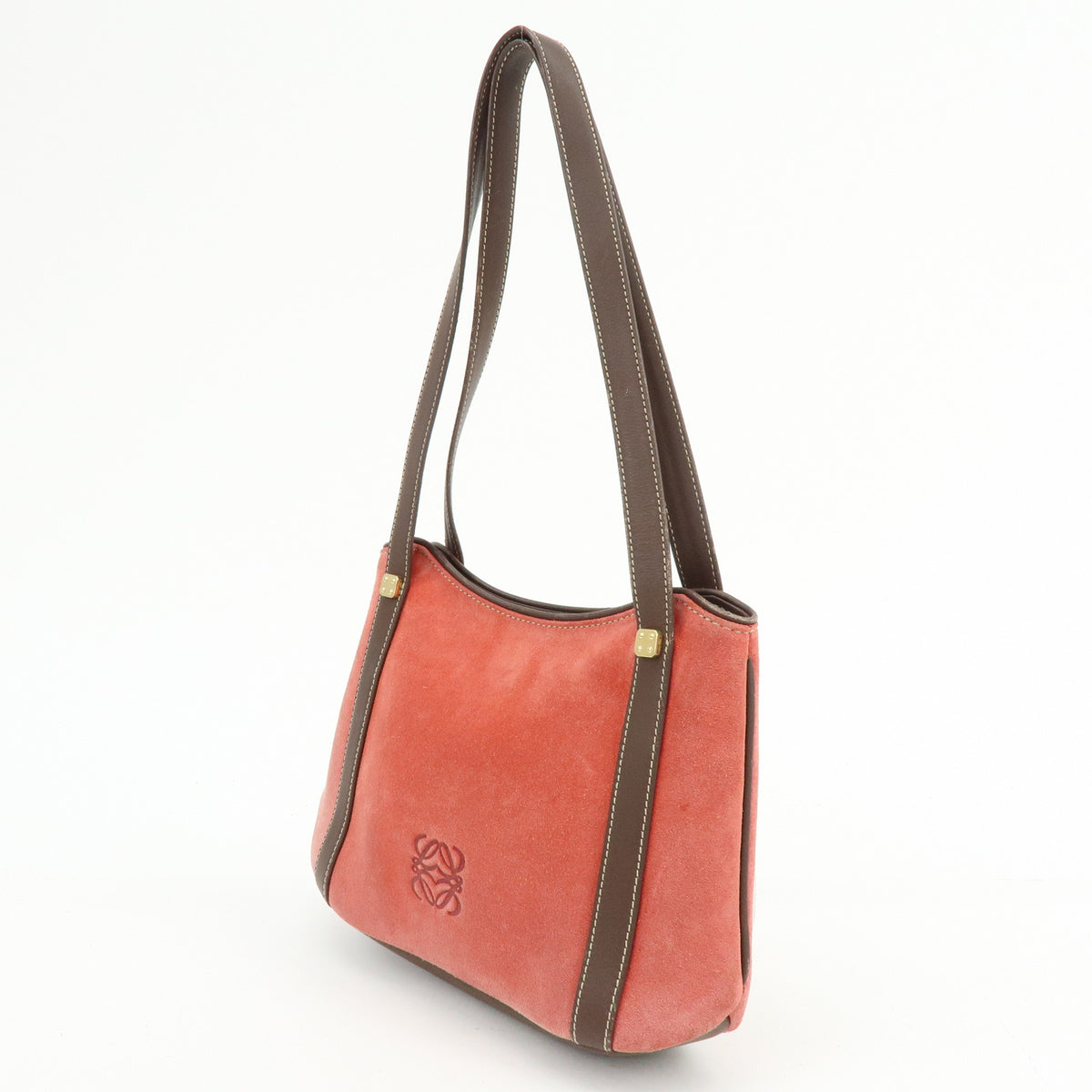 LOEWE Anagram Suede Leather Mini Hand Bag Tote Shoulder Bag Red