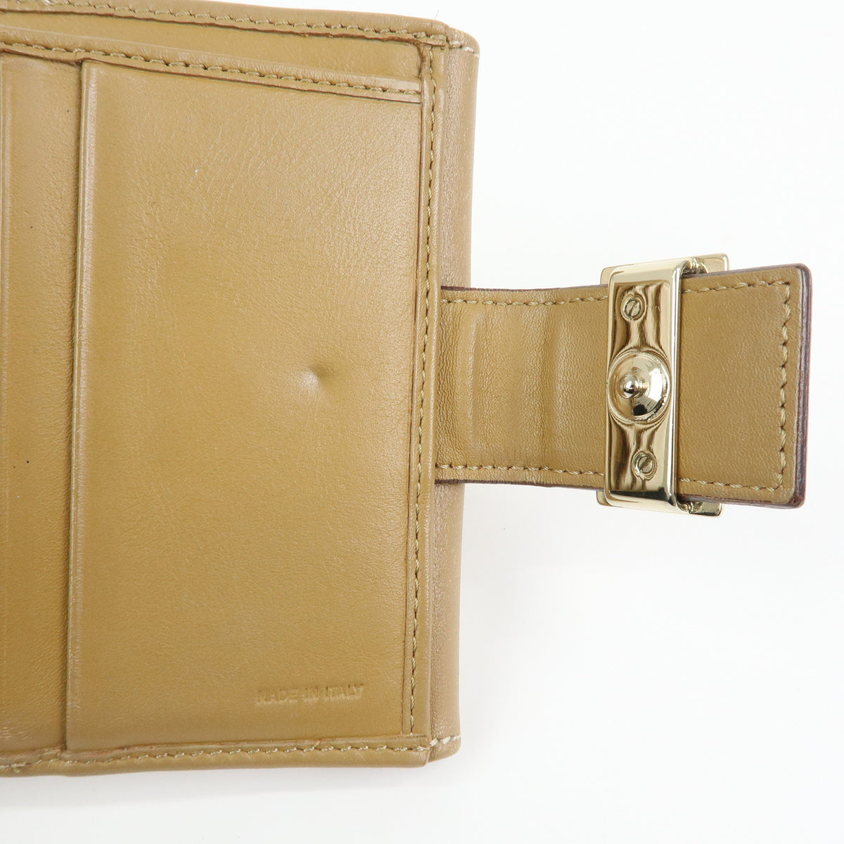 FENDI Logo Leather Bi-fold Compact Wallet Brown Gold 8M0188