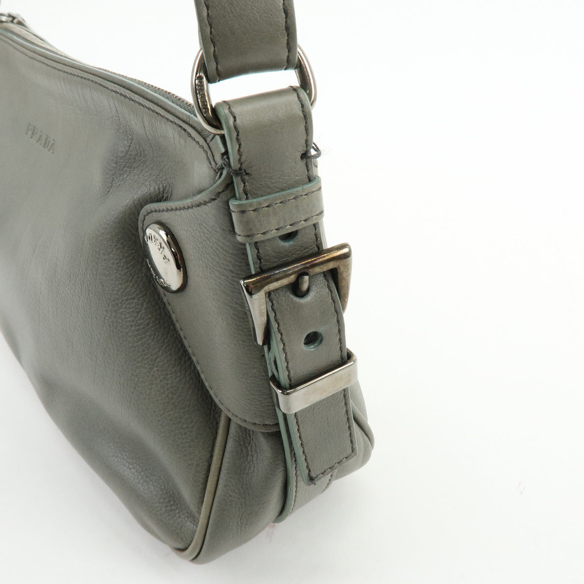 PRADA Buffalo Snap Leather Hand Bag Shoulder Bag Gray BR2666