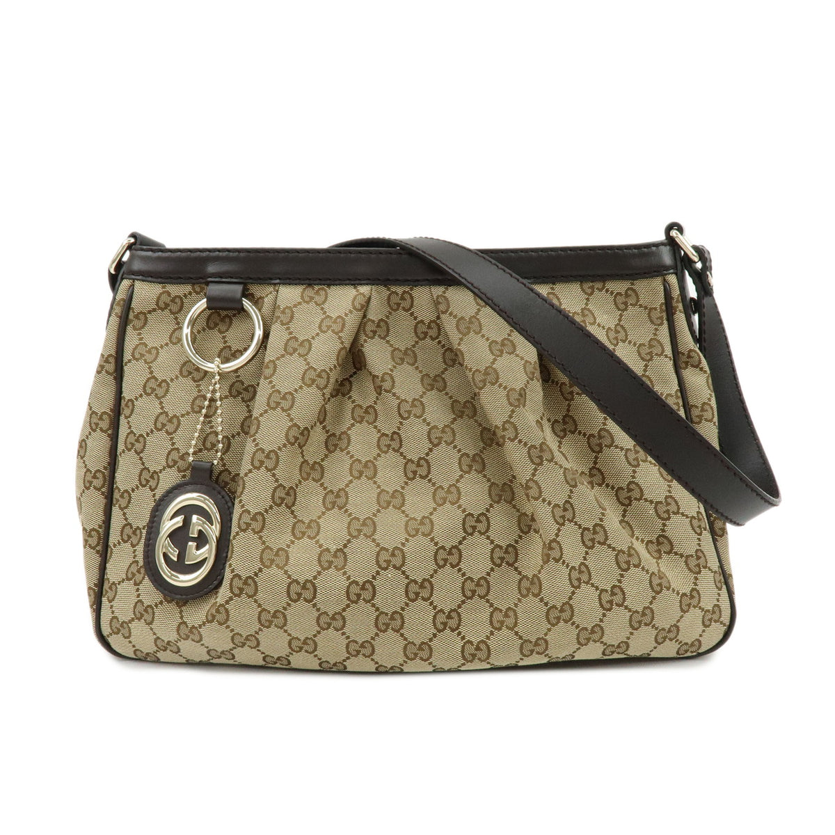 GUCCI Sukey Interlocking G GG Canvas Leather Shoulder Bag Brown 296834