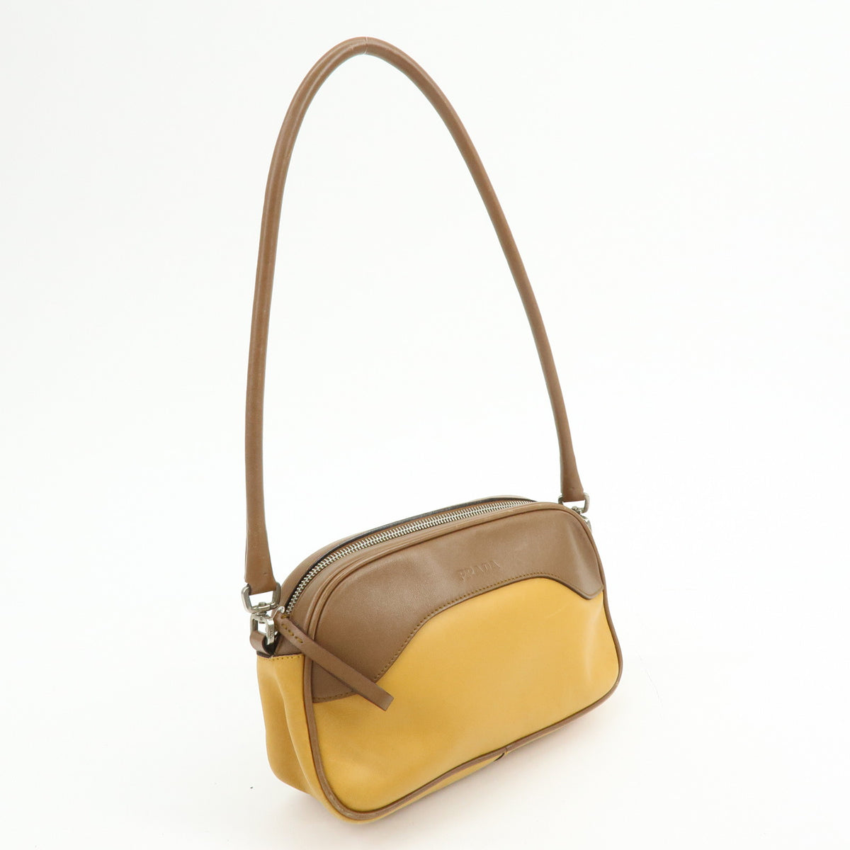 PRADA Logo Sport Leather Shoulder Bag Hand Bag Yellow Brown