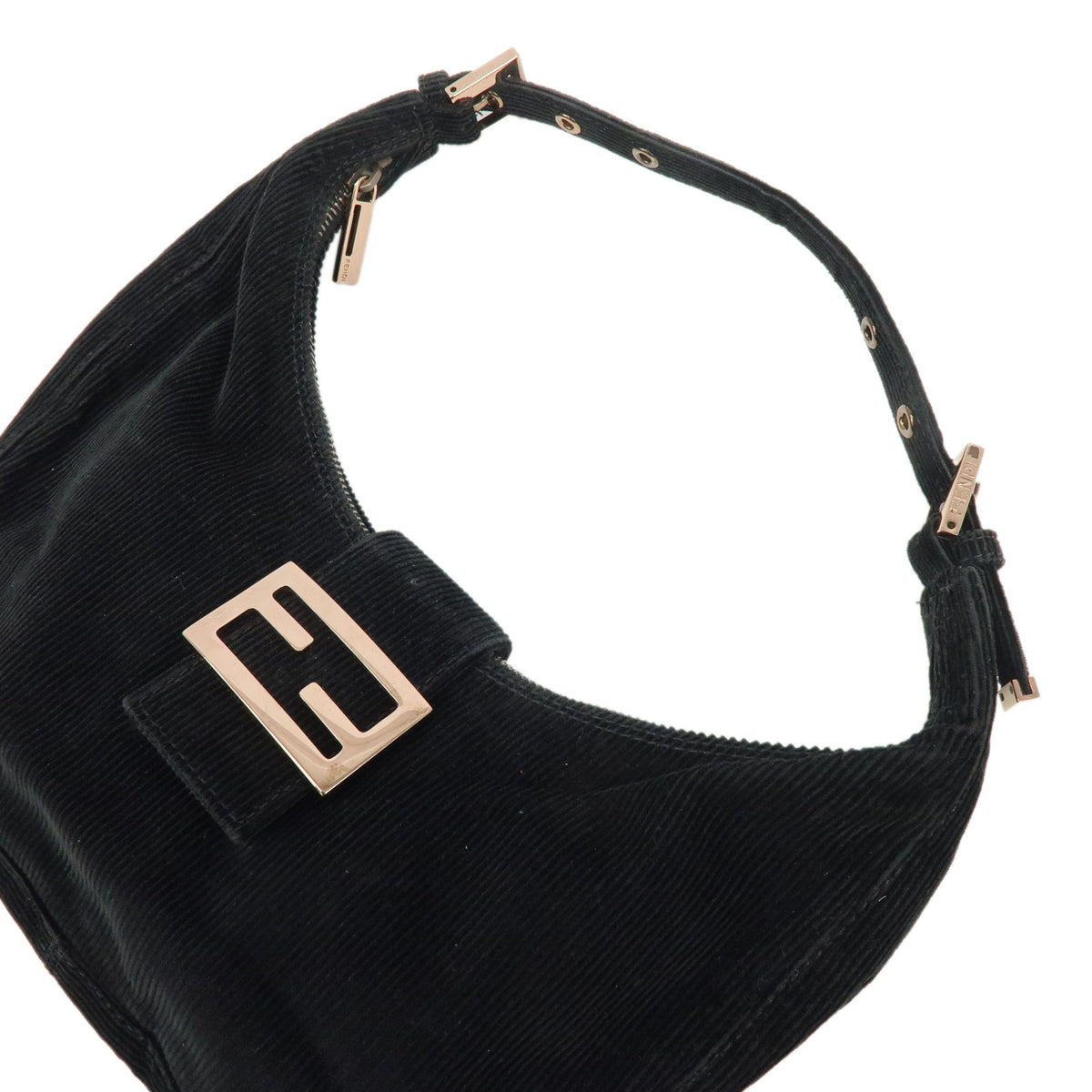 FENDI Corduroy Hand Bag Shoulder Bag Black 8BR020