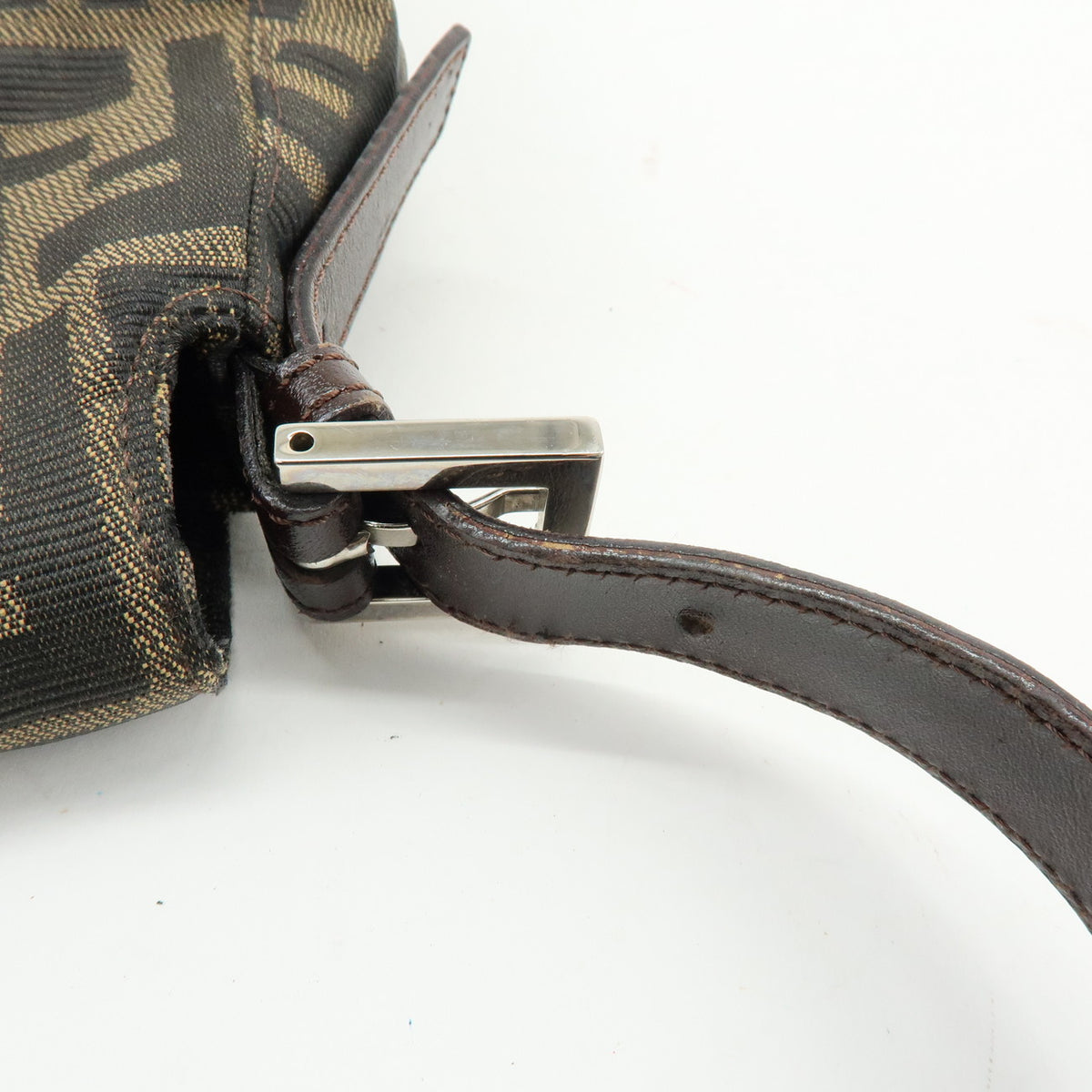 FENDI Mamma Baguette Zucca Canvas Leather Shoulder Bag Brown 26325