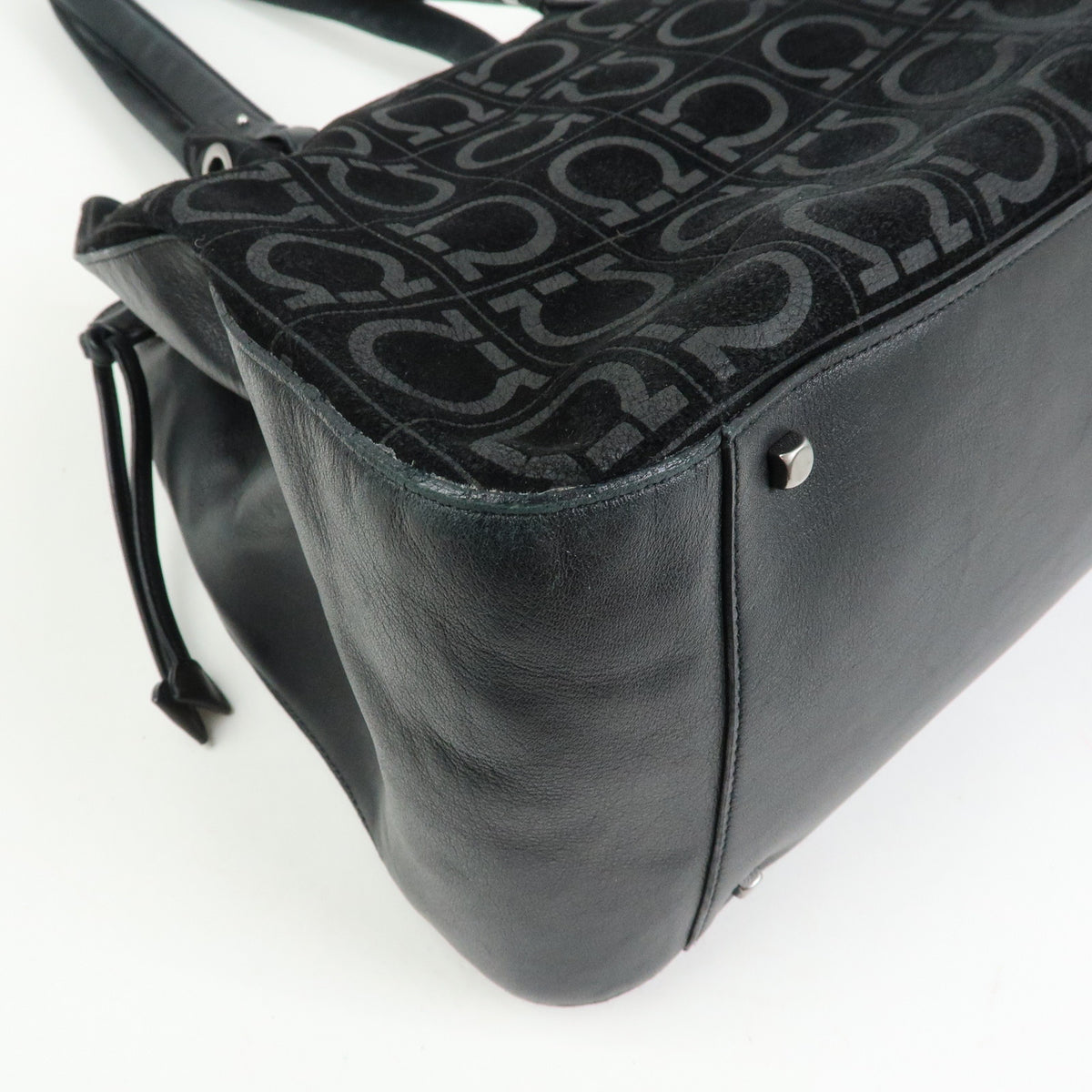Ferragamo Gancini Suede Leather Shoulder Bag Tote Bag Black