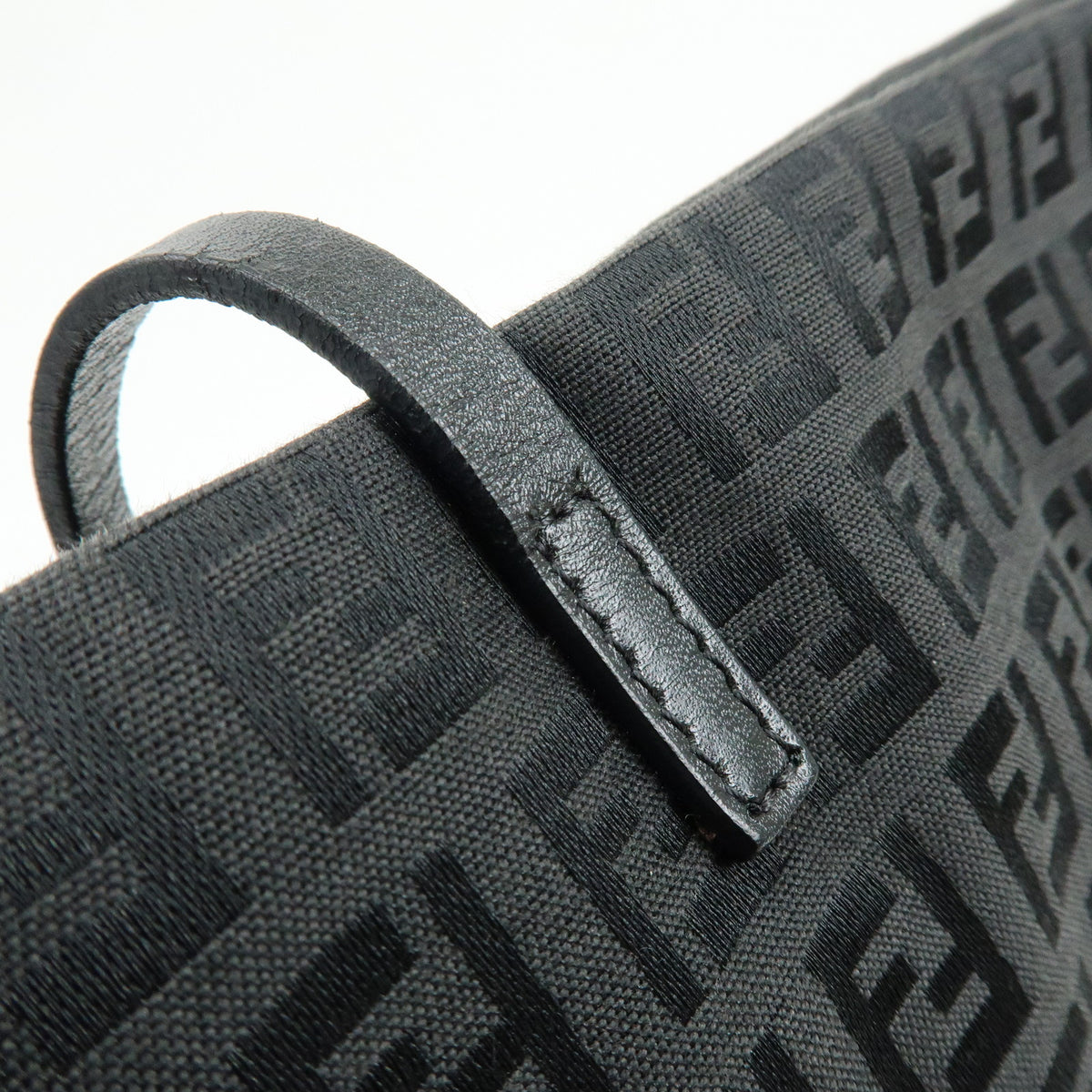 FENDI Zucchino Jacquard Canvas Leather Tote Bag Hand Bag Black 8BH025