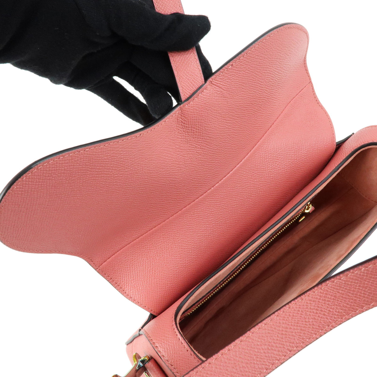 Christian Dior CD Logo Saddle Bag Leather Shoulder Bag Hand Bag Pink