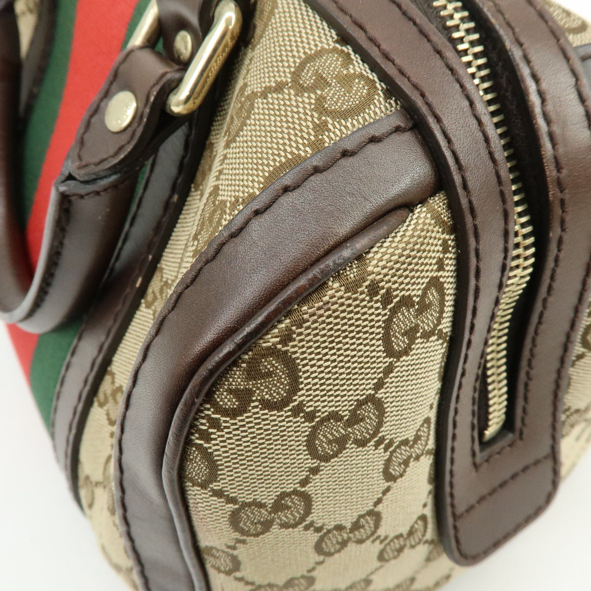 GUCCI Sherry GG Canvas Leather 2Way Bag Boston Bag Hand Bag 269876