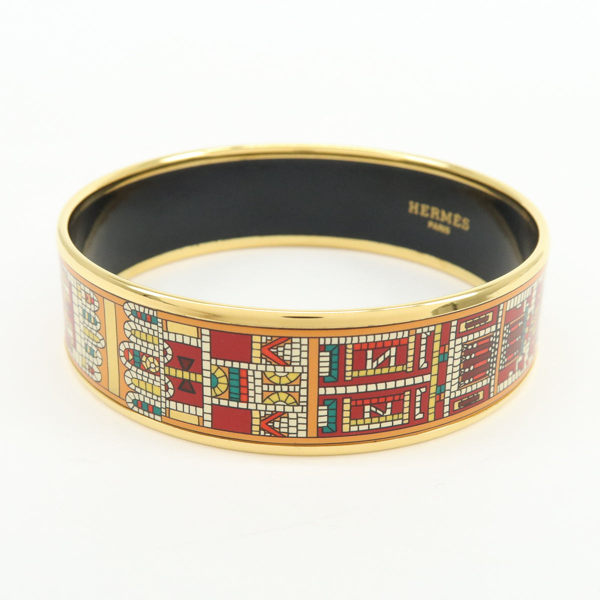 HERMES Email MM Gold Plated Metal Bracelet Bangle Gold Red