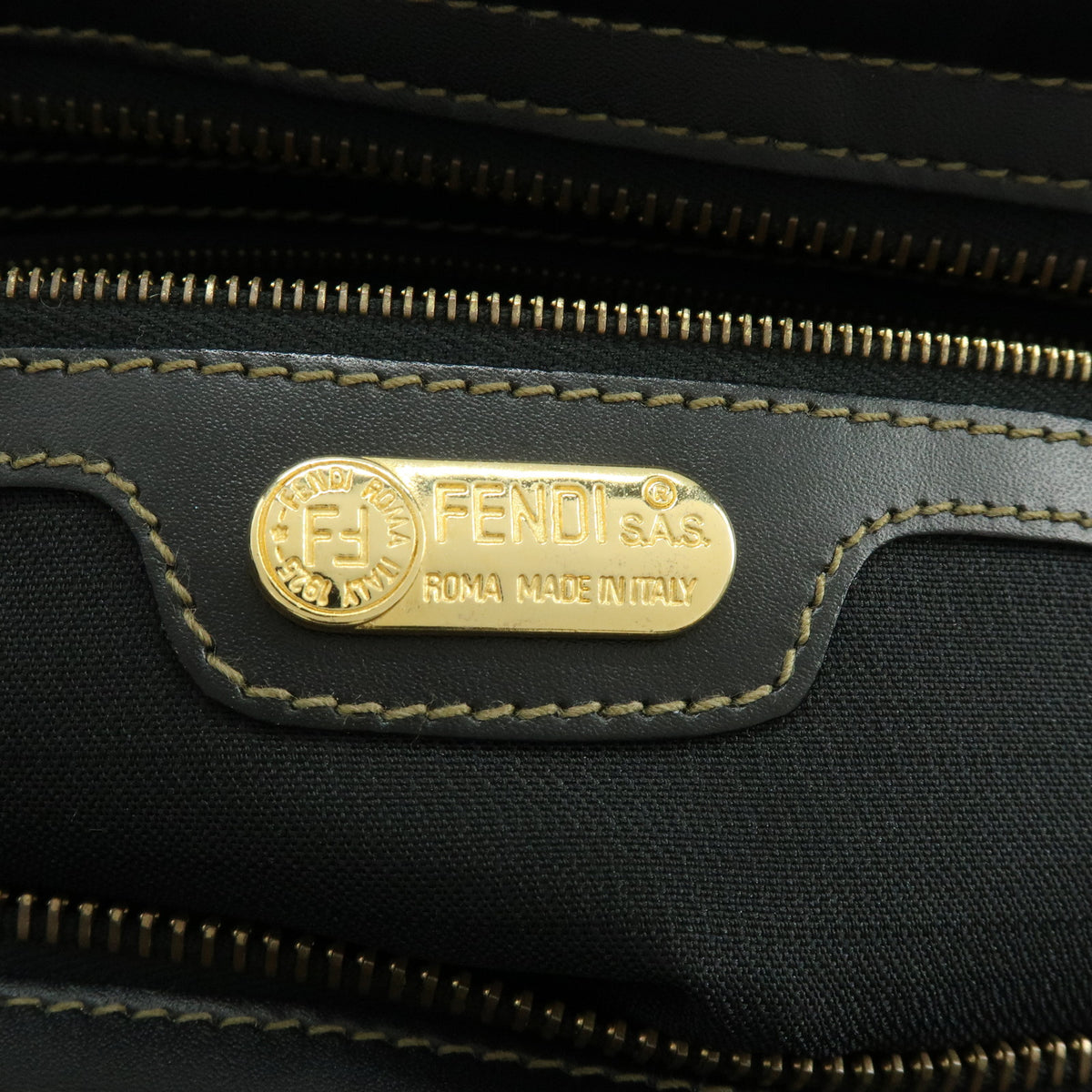 FENDI Pequin PVC Leather 2Way Hand Bag Black Brown 261390