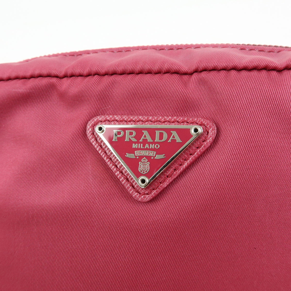 PRADA Triangle Logo Nylon Saffiano Leather Cosmetic Pouch Pink 1N0340