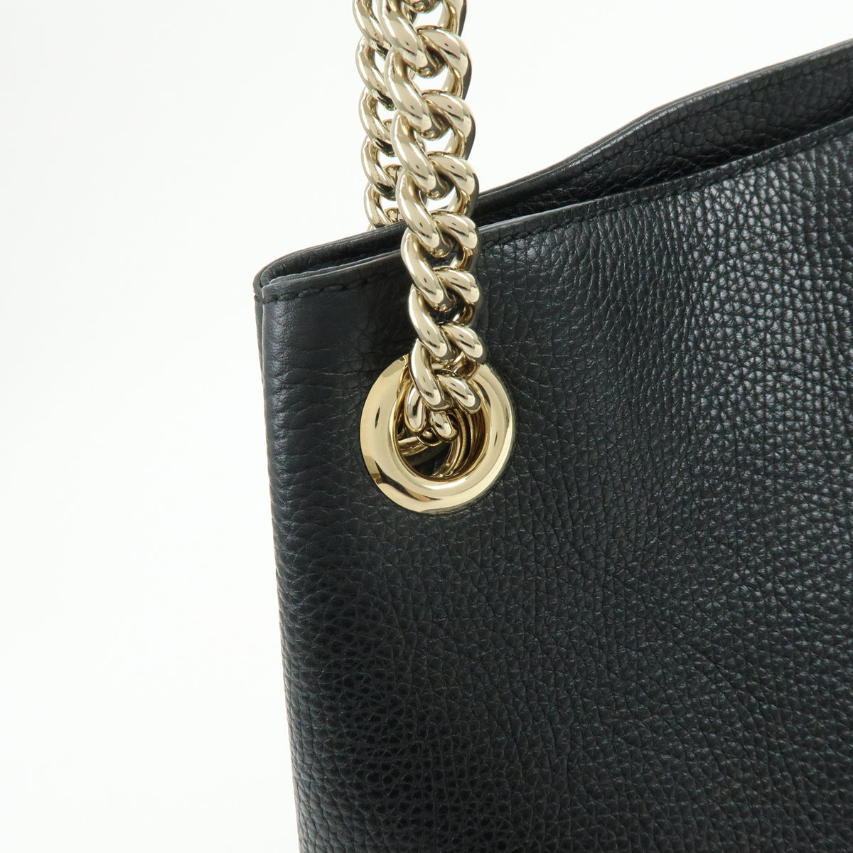 GUCCI SOHO Interlocking G Chain Leather Shoulder Bag Black 536196