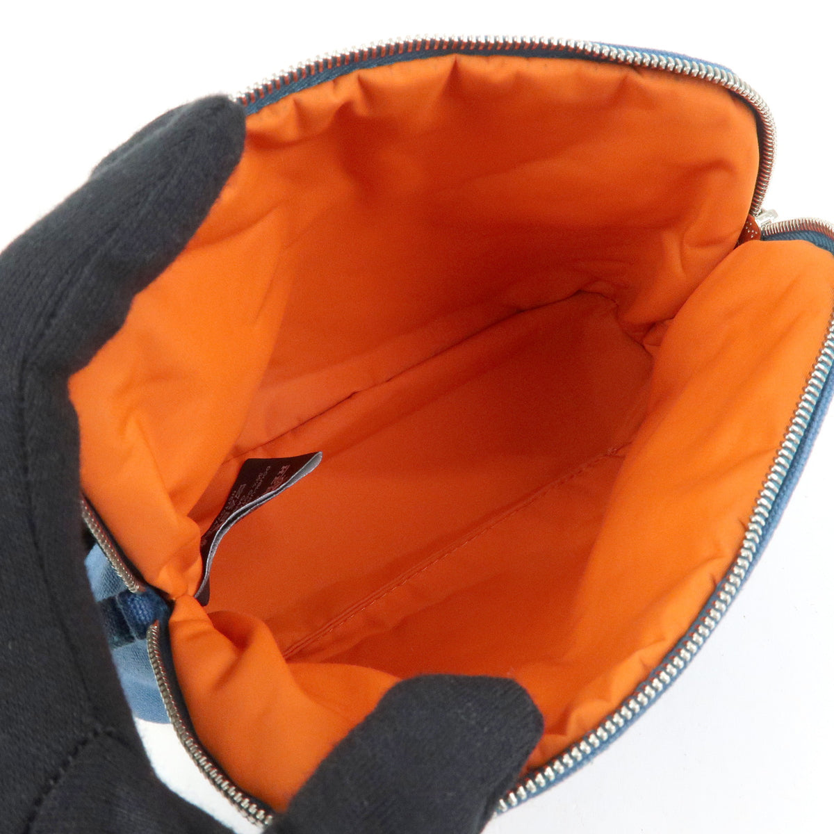 HERMES Bolide Mini Cotton Leather Cosmetic Pouch Blue