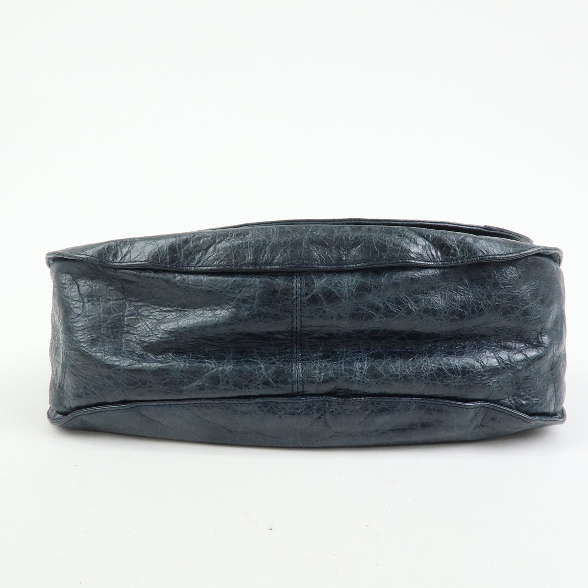 BALENCIAGA Classic Neo Folk Leather Shoulder Bag Dark Navy 285346