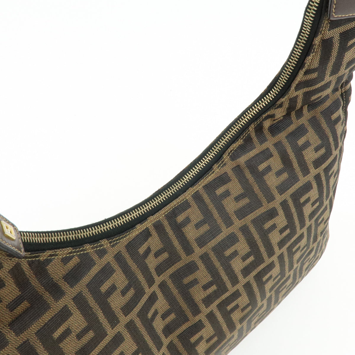 FENDI Zucca Canvas Leather Shoulder Bag Hand Bag Brown