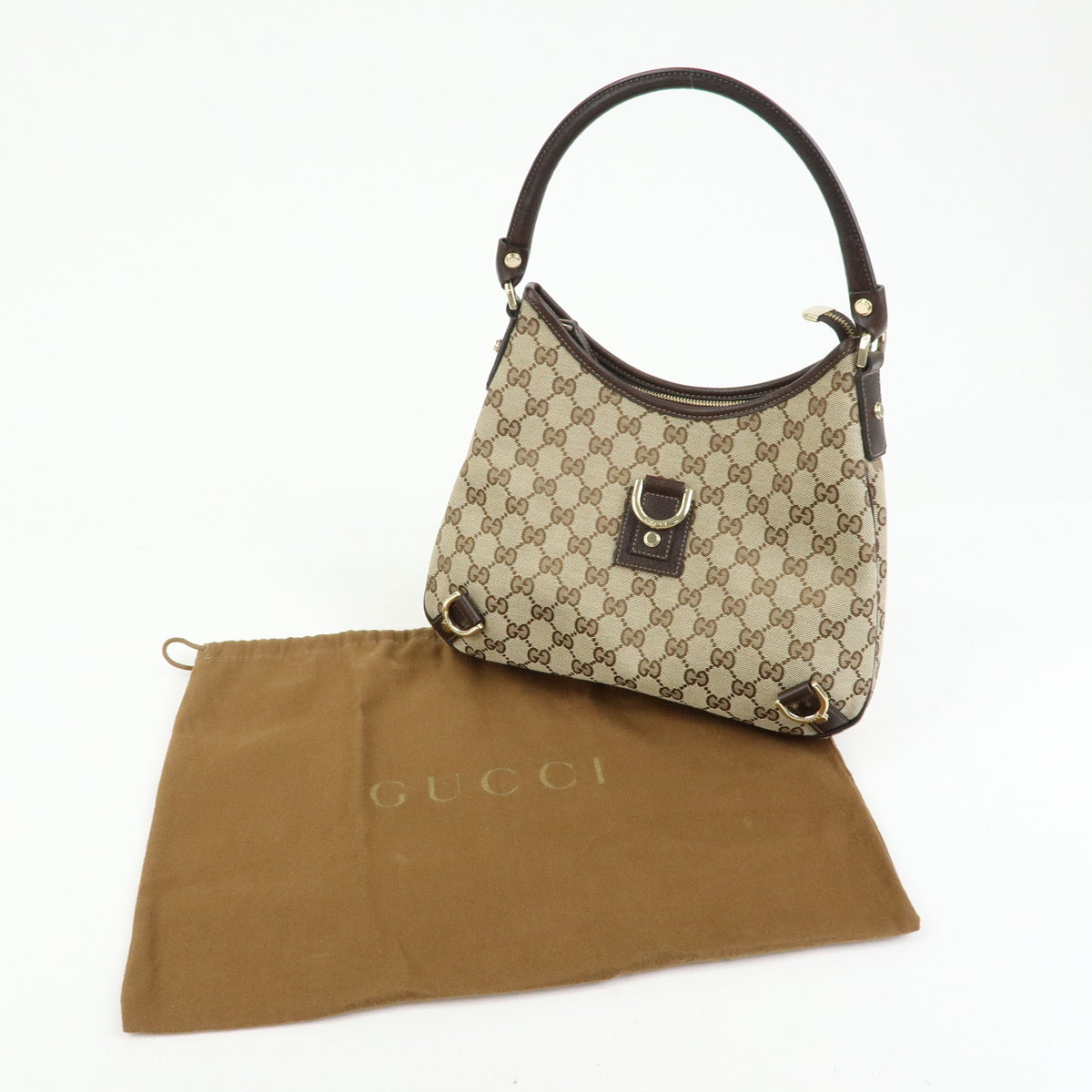 GUCCI Abbey Canvas Leather Shoulder Bag Brown 130738