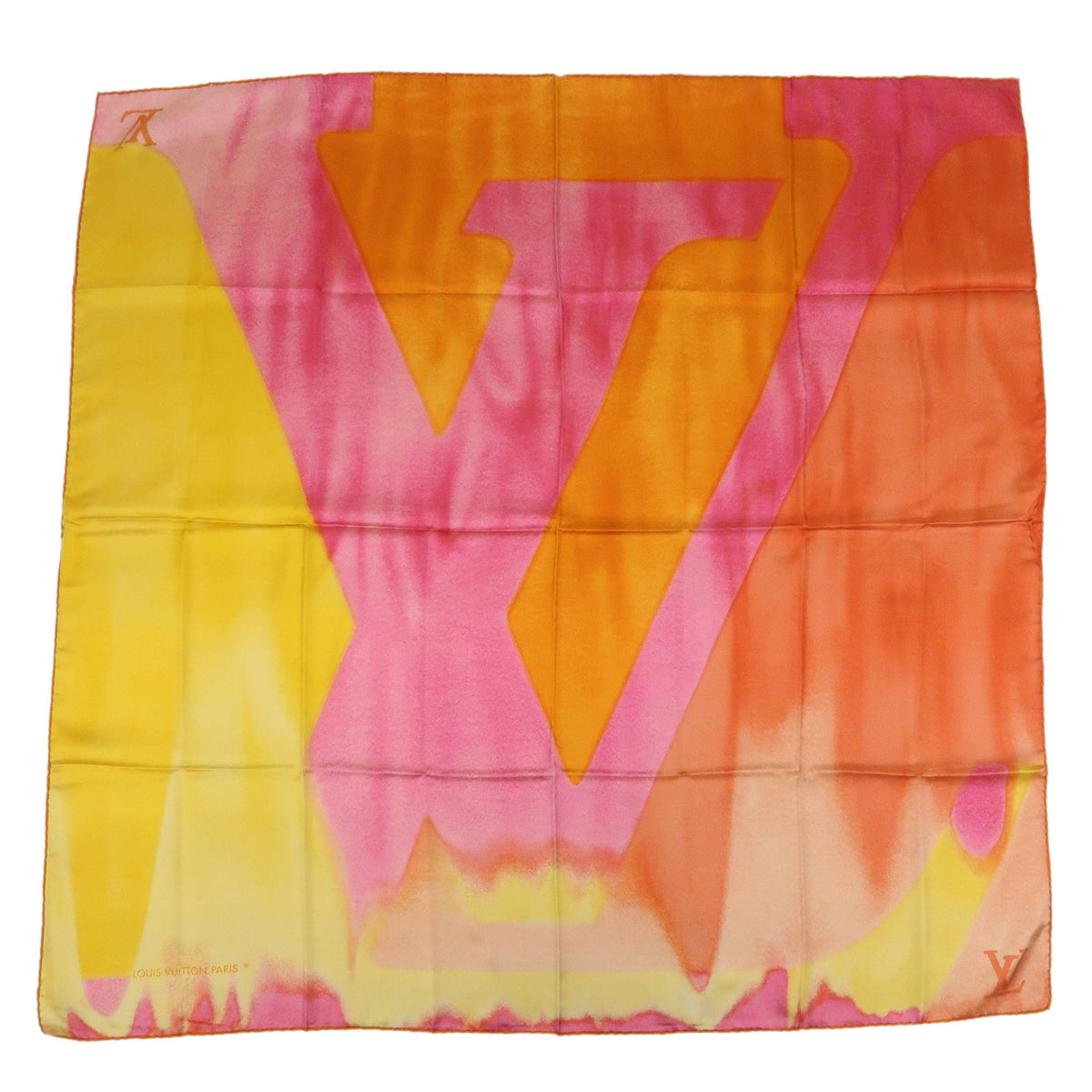 Louis Vuitton LV Logo Silk 100% Scarf Gradation Orange Fuchsia Mustard