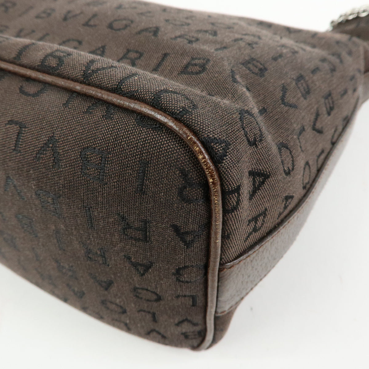 BVLGARI Logomania Canvas Leather Shoulder Bag Hand Bag Brown
