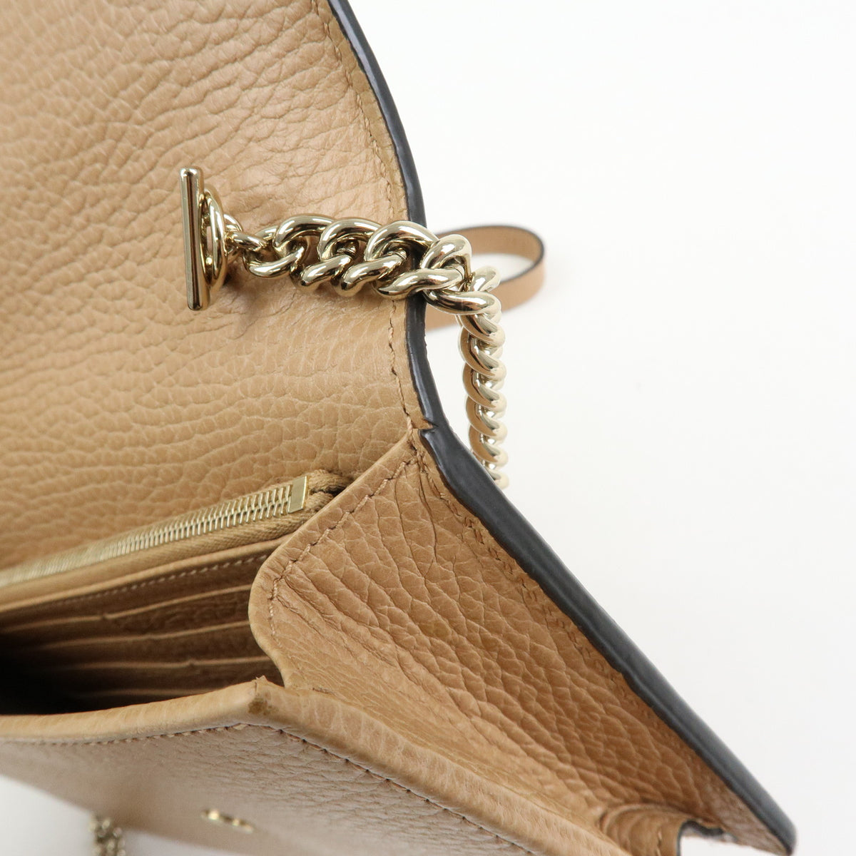 GUCCI Interlocking G Leather Chain Wallet Shoulder Bag Beige 510314