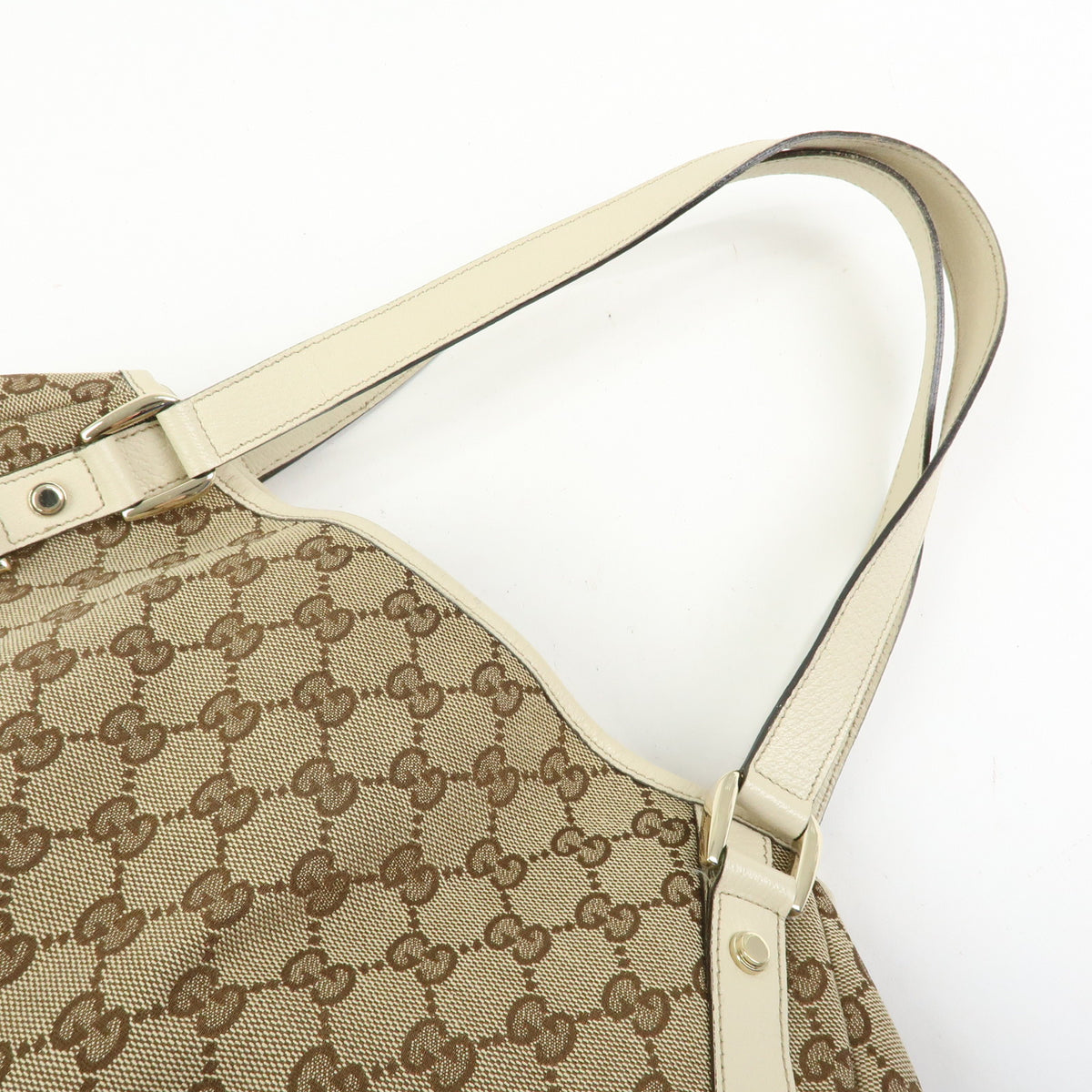 GUCCI Abbey GG Canvas Leather Tote Bag Hand Bag Beige Ivory 130736