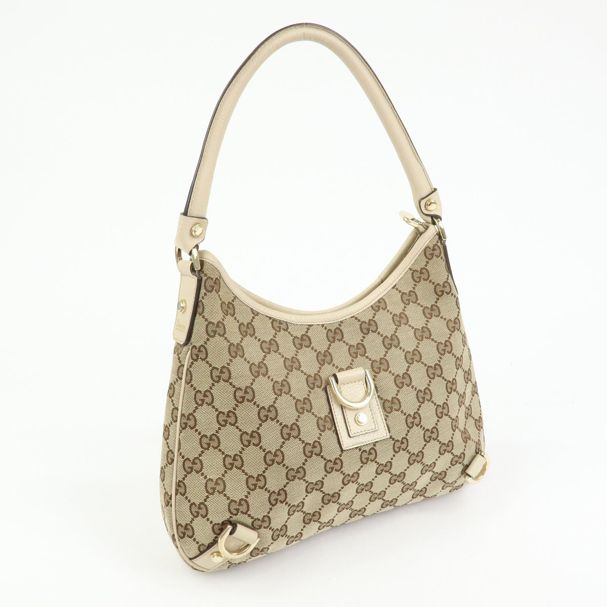 GUCCI Abbey GG Canvas Leather Shoulder Bag Beige Brown Ivory 130738