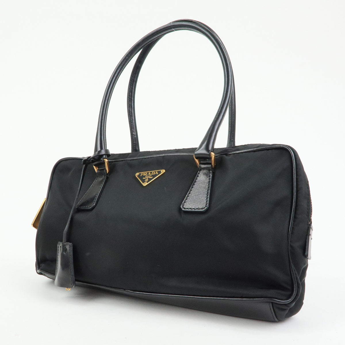 PRADA Triangle Log Nylon Leather Shoulder Bag Hand Bag Black